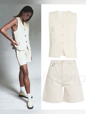 New STILL HERE Ludlow Vest + Lola Short SET in Bone Ivory